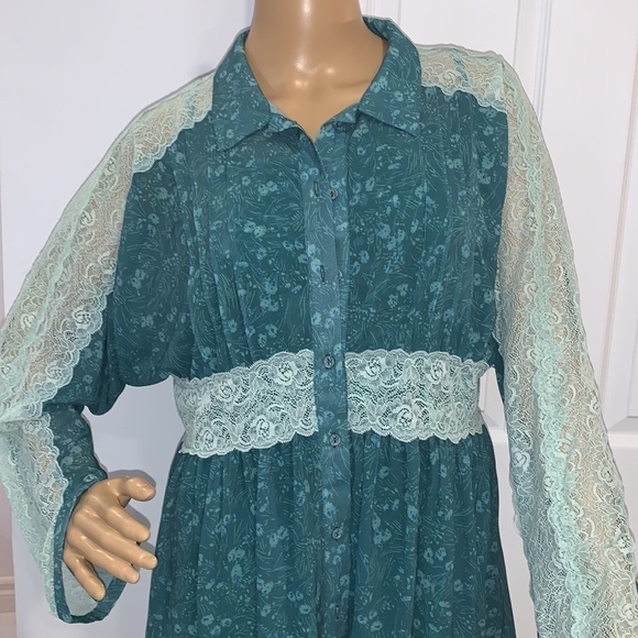 FREE People green combo Sheer Romance Mini Dress size Small - Picture 3 of 16